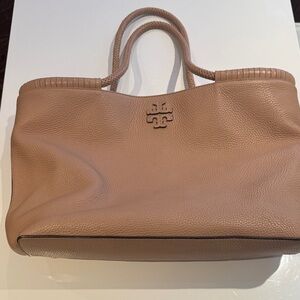 Tory Burch tan tote with braided handles & two interior pockets great condition!